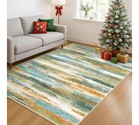 Taidianolp Tapis Salon Décoration,Rayures Vertes, Oranges et Blanches, Abstrait, Moderne, Multicolore, 200 x 300 cm,Grand Tapis pour Décoratif Salle de séjour Chambre,