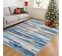 Taidianolp Tapis Salon Décoration,Tableau Abstrait Contemporain Multicolore Moderne, Bleu Sarcelle, Marron et Blanc, 120 x 160 cm,Tapis Chambre Décoratif Lavable Antidérapant Intérieur