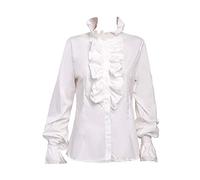 Taiduosheng Chemisier vintage victorien à manches trompettes et col haut à volants pour femme, blanc, XL (buste 99 cm)