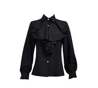 Taiduosheng Chemisier vintage victorien à manches trompettes et col haut à volants pour femme, Noir 2, XL
