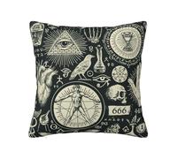 Taie Coussin Occultisme Démon Occulte Baphomet Tête De Chèvre Satanique Crâne Taie d'oreiller Rétro Housse De Coussin Décoratif Housse d'oreiller pour Hôtel, Lit, Chaise, 45X45Cm