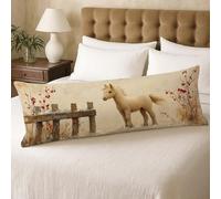 Taie de Traversin 120 cm Crème Taie Oreiller 40x120 Housse de Coussin Cheval Double Face Impression Rectangulaire Velours Pillow Case Améliorer Sommeil Qualité,Super Doux Taie Oreiller Lombaire U00-95