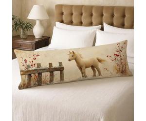 Taie de Traversin 120 cm Crème Taie Oreiller 40x120 Housse de Coussin Cheval Double Face Impression Rectangulaire Velours Pillow Case Améliorer Sommeil Qualité,Super Doux Taie Oreiller Lombaire U00-95