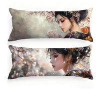 Taie de Traversin 120 cm Japon Taie Oreiller 40x120 Lot de 2 Lin Housse Coussin Femme Double Face Impression, Améliorer Sommeil Housse Traversin avec Fermeture Eclair Caché pour Chambre Lit, Model482