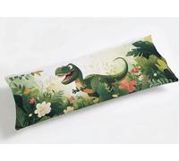 Taie de Traversin 120 cm Vert Housse de Traversin 120x40cm Dinosaure, Luxe Grande Taies d'oreiller Velours de Corps Orthopédique Maternité, Douce, Confort et Respirante, pour Déco Salon Canapé K8-987