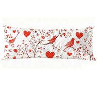 Taie de Traversin 140 cm Rouge Taie Oreiller 40 x 140 cm Taies D'oreillers Oiseau Impression Recto Verso Protege Oreiller, Améliorer Sommeil Qualité Long Coussin Grossesse pour Lit Canapé J0-1396