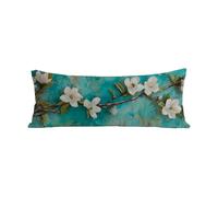 Taie de Traversin 145 cm Bleu Taie d'oreiller 40x145 cm Protege Oreiller, Lin Housses Coussin Blanc Imprimée Recto Verso Grande Taille Housse Traversin Side Sleeping Oreiller Cadeau pour Femme G-333