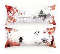 Taie de Traversin 145 cm Japon Taie Oreiller 40x145 Lot de 2 Lin Housse Coussin Paysage Double Face Impression, Améliorer Sommeil Housse Traversin avec Fermeture Eclair Caché pour Chambre Lit,Model236