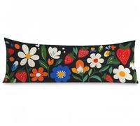 Taie de Traversin 150 cm x 50 cm Fraise Taie Oreiller 50x150 Velour Housse Coussin Fleurs Double Face Impression, Améliorer Sommeil Housse Traversin Fermeture Eclair Caché pour Chambre Lit, Model359