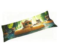 Taie de Traversin 180 cm Été, Housse Traversin 180x60cm Chat, Qualité Taies d'oreiller Velours avec Fermeture Éclair, Ultra Douce, Confort et Respirante, Avable en Machine, sans Déformation S3-1437