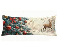 Taie de Traversin 180 cm Noël Taie Oreiller 50 x 180 cm Taies D'oreillers Cerf Impression Recto Verso Protege Oreiller, Améliorer Sommeil Qualité Latéral Long Coussin Grossesse pour Lit Canapé J0-132