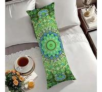 Taie de Traversin 180 cm Vert Taie Oreiller 60x180 Taies D'oreillers Doux Resistant Velour Protege Oreiller, Améliorer Sommeil Qualité Latéral Long Coussin Grossesse, Housse de Coussin Mandala w-12106