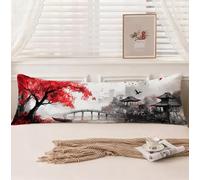 Taie de Traversin 90 cm Japon Taie Oreiller 30 x 90 Housse Coussin Paysage, Doux Velour Coussin de Grossesse, Double Face Impression Sommeil Qualité Housse Traversin pour Salon Chambre Lit, Model260