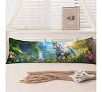 Taie de Traversin 90 cm Licorne Taie Oreiller 30 x 90 Housse Coussin Forêt, Doux Velour Coussin de Grossesse, Double Face Impression Sommeil Qualité Housse Traversin pour Salon Chambre Lit, Model284