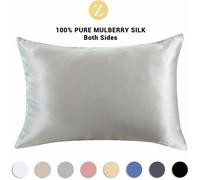 Taie d'oreiller 100 % soie de mûrier naturelle - Pour cheveux et peau - Soie 19 mm recto verso - 1 unité, soie, gris argenté,