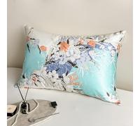 Taie d'oreiller 100% Soie de mûrier véritable pour Cheveux et Peau, avec Fermeture éclair, sain, Douce pour la Peau, rafraîchissante des Deux côtés, Motif Floral, 1 pièce (Taille Standard 50,8 x 66