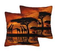 Taie d'oreiller 2 pièces en imitation lin Girafe sous l'arbre en Afrique, épaisse et élégante, vous offrant la relaxation la plus paisible