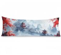 Taie d'oreiller 30 x 90, Japonais Housse Coussin Paysage Taie de Traversin 90 cm x 30 cm Velour Doux Housse Traversin, Hypoallergénique Anti-Acariens Oreiller pour Salon Chambre Lit Canapé, Model231