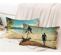 Taie d'oreiller 30X60 cm Lot de 2, Housse de Coussin Beige Taie Oreiller Plage Coussin Rectangulaire Double Face Impermeable Design avec Fermeture Éclair Invisible pour Decoration Chambre -lsy25012X3