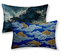 Taie D'Oreiller 30X60 cm Lot de 2, Housse de Coussin Bleu Foncé Taie Oreiller Nuages de Bon Augure Coussin Rectangulaire Double Face avec Fermeture Éclair Invisible, Decoration Chambre -ly25085U