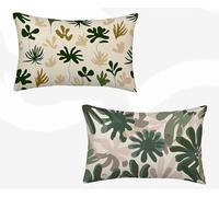 Taie D'Oreiller 30X60 cm Lot de 2, Housse de Coussin Vert Taie Oreiller Feuilles Coussin Rectangulaire Double Face Impermeable Design avec Fermeture Éclair Invisible pour Decoration Chambre -zjn2602J2