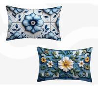 Taie D'Oreiller 40 x 70 cm Lot de 2, Housse de Coussin Bleu Taie Oreiller Motif RéTro Coussin Rectangulaire Double Face Impermeable Design avec Fermeture Éclair Invisible, Decoration Chambre -jn62P3