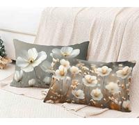 Taie d'oreiller 40 x 80 cm Lot de 2, Housse de Coussin Blanc Taie Oreiller ChrysanthèMe Coussin Rectangulaire Impermeable Design avec Fermeture Éclair Invisible pour Decoration Chambre -lsy250126Y