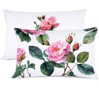 Taie d'oreiller 40x60 Fleur Taie Oreiller 40x60 Lot de 2 Rose Protege Oreiller Lin Taies D'oreillers, Housse de Coussin Decoratif Protège Oreillers Rectangulaire, pour Maison Decoratif Lit R-463