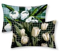 Taie D'Oreiller 40X70 cm Lot de 2, Housse de Coussin Vert Taie Oreiller Planter Coussin Rectangulaire Double Face Impermeable avec Fermeture Éclair Invisible pour Decoration Chambre, Cadeau -ly2508AC