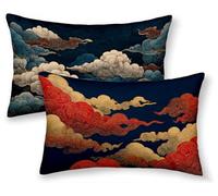 Taie D'Oreiller 40X80 cm Lot de 2, Housse de Coussin Bleu Marine Taie Oreiller Nuages de Bon Augure Coussin Rectangulaire Double Face avec Fermeture Éclair Invisible, Decoration Chambre -ly250861