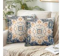 Taie d'oreiller 45x45 Boheme Housse et Taie Salon Vintage Mandala Motif Floral Lin Housse de Coussin Boheme Turc Housses Carrées Décoration pour Coussin de Canapé Convient À Toutes Les Saisons