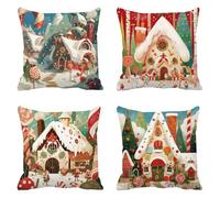 Taie d'oreiller 45x45 Lot de 4 Lin Housse Coussin Maisons Coussins Canapé Dessin animé Coussin Decoratif Carré Housse Oreiller, Taies D'oreillers Exterieur Impermeable, pour Décoration Maison t-151