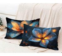 Taie d'oreiller 50 x 70cm Lot de 2, Housse de Coussin Bleu Taie Oreiller Fleur Coussin Rectangulaire Double Face Impermeable Design avec Fermeture Éclair Invisible pour Decoration Chambre -lsy25012X3