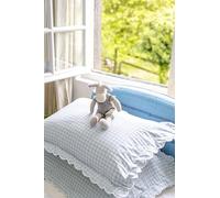 Taie d'oreiller 50x70 cm Chenab Turquoise - Luxueux Jacquard 100% Coton - Bord Festonné Élégant - Réversible Satin Blanc - Motif Gingham