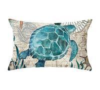 Taie d'oreiller 50x70cm Housses de Coussin Décoratif en Lin de Coton Tortue marine C180 Double Face avec Fermeture Glissière Invisible pour Canapé Lits Chaises Voiture Maison Décor,1 pièces