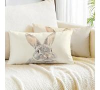 Taie D'oreiller 50x80 Lot de 2, Housse de Coussin Gris Respirant Lin Taies D'oreillers Lapin Double Face Impression Rectangulaire Housse Oreiller pour Canapé Salon Bureau Deco Chambre Maison m00-122