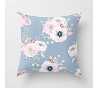 Taie d'oreiller 60x60 Fleur Bleue Rose Protège Oreiller Lin Housse de Coussin Respirable Housse Coussin Canapé avec Fermeture Éclair Coussins Décoratifs Lot de 1