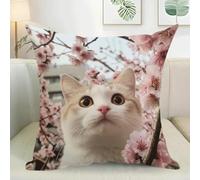 Taie d'oreiller 60x60 Fleur Rose Chat Housse Coussin 60x60 Protege Oreiller Lin Lavable Coussins Décoratifs avec Zip Caché Housse Coussin Canapé pour Voitures Salon