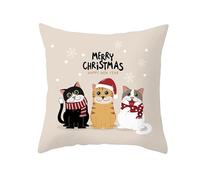 Taie d'oreiller 60x60 Noël Chat Orange Housse Coussin 60x60 Protege Oreiller Lin Lavable Coussins Décoratifs avec Zip Caché Housse Coussin Canapé pour Voitures Salon