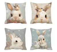 Taie d'oreiller 65x65 Lot de 4 Velours Housse Coussin Le Lapin Coussins Canapé Oiseaux Coussin Decoratif Carré Housse Oreiller, Taies D'oreillers Exterieur Impermeable, pour Décoration Maison t-816