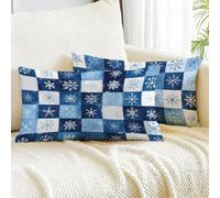 Taie D'oreiller 70x90 Lot de 2, Housse de Coussin Bleu Marine Respirant Lin Taies D'oreillers Plaid Double Face Impression Rectangulaire Housse Oreiller pour Canapé Lit Salon Bureau Deco Maison m00-12