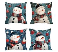 Taie d'oreiller 75 x 75 cm Lot de 4 Lin Housse de Coussin Bonhomme Neige Coussin de Canapé Noël Carré Respirant Taie Oreiller, Housse Oreiller Canapé Impermeable, pour Décoration Maison Moderne t-918
