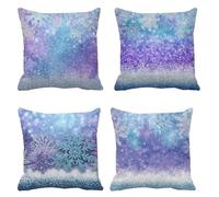 Taie d'oreiller 75 x 75 cm Lot de 4 Lin Housse de Coussin Hiver Neige Coussin de Canapé Couleur Violette Carré Respirant Taie Oreiller, Housse Oreiller Canapé Impermeable, Décoration Maison t-903