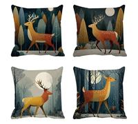Taie D'oreiller 75x75 Lot de 4 Lin Housse Coussin Le cerf Coussins Canapé La lune Coussin Decoratif Carré Housse Oreiller, Taies D'oreillers Exterieur Impermeable, pour Décoration Maison Moderne t-518