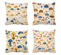 Taie d'oreiller 75x75 Lot de 4 Lin Housse Coussin Les Champignons Coussins Canapé Bleu Marine Coussin Decoratif Carré Housse Oreiller, Taies D'oreillers Exterieur, pour Décoration Maison t-604