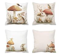 Taie d'oreiller 75x75 Lot de 4 Lin Housse Coussin Les Champignons Coussins Canapé Le Lapin Coussin Decoratif Carré Housse Oreiller, Taies D'oreillers Exterieur, pour Décoration Maison t-605