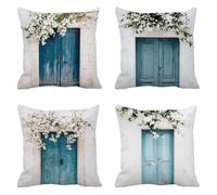 Taie d'oreiller 75x75 Lot de 4 Velours Housse Coussin La Porte Coussins Canapé Bleu Coussin Decoratif Carré Housse Oreiller, Taies D'oreillers Exterieur Impermeable, pour Décoration Maison t-587