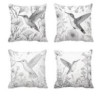 Taie d'oreiller 75x75 Lot de 4 Velours Housse Coussin Oiseaux Coussins Canapé Gris Coussin Decoratif Carré Housse Oreiller, Taies D'oreillers Exterieur Impermeable, pour Décoration Maison t-632