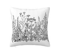 Taie d'oreiller à fermeture éclair en polyester avec motif fleurs noires et blanches, peut être utilisée comme taie d'oreiller pour canapé, chambre à coucher, salon