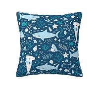 Taie d'oreiller à fermeture éclair en polyester avec motif poisson bleu, peut être utilisée comme taie d'oreiller pour canapé, chambre à coucher et salon